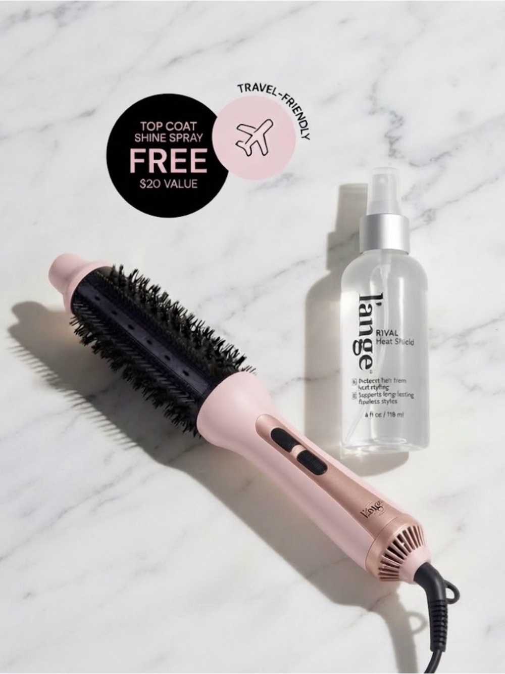 Lange Heated Round Brush in Light Pink with Black Bristles